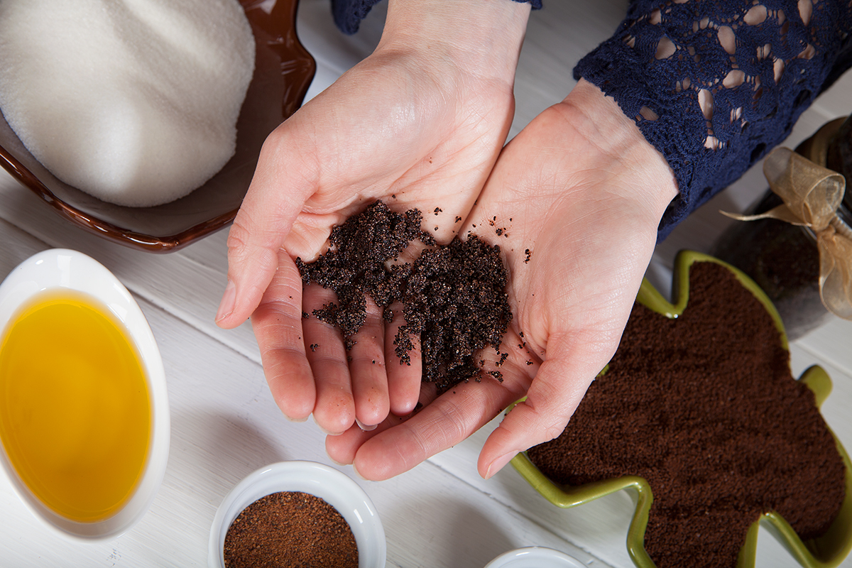 Coffee scrub in hands