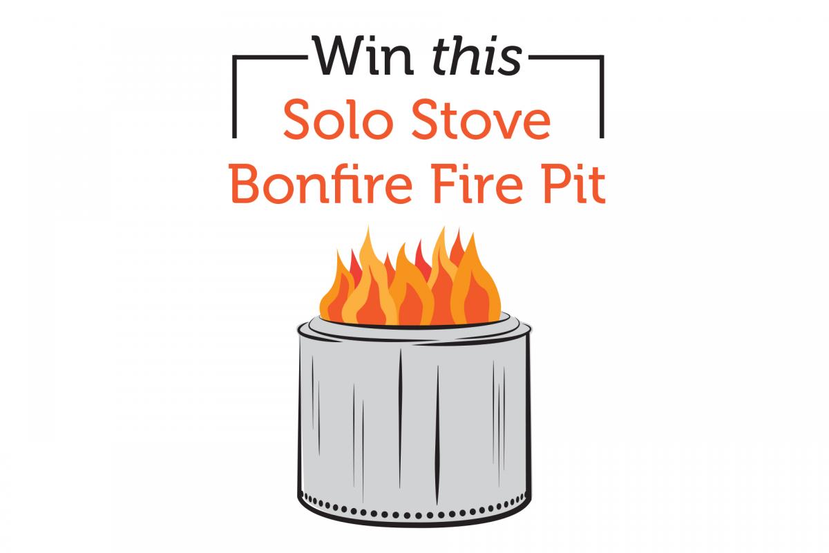 bonfire pit illustration with text: win this solo stove bonfire fire pit